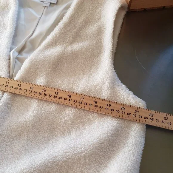 J. Jill Pure Jill Elements Long Vest Women's M Ivory White Sherpa Faux Shearling - Picture 9 of 11